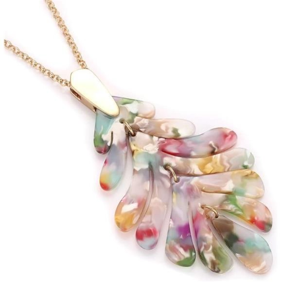 ARATLENCH Acrylic Pendant necklace Earrings – Long Statement Leaf Charm Necklace - Picture 6 of 8